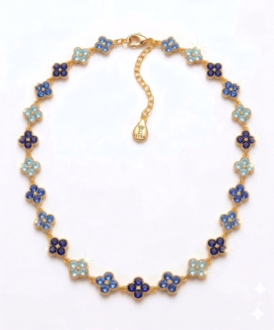 Collier trèfle multicolore cristaux dorés Elyra France