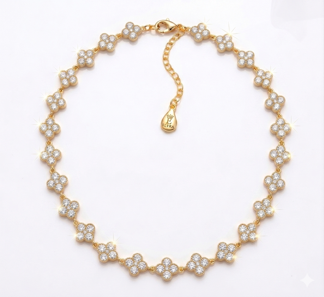 Collier trèfle multicolore cristaux dorés Elyra France