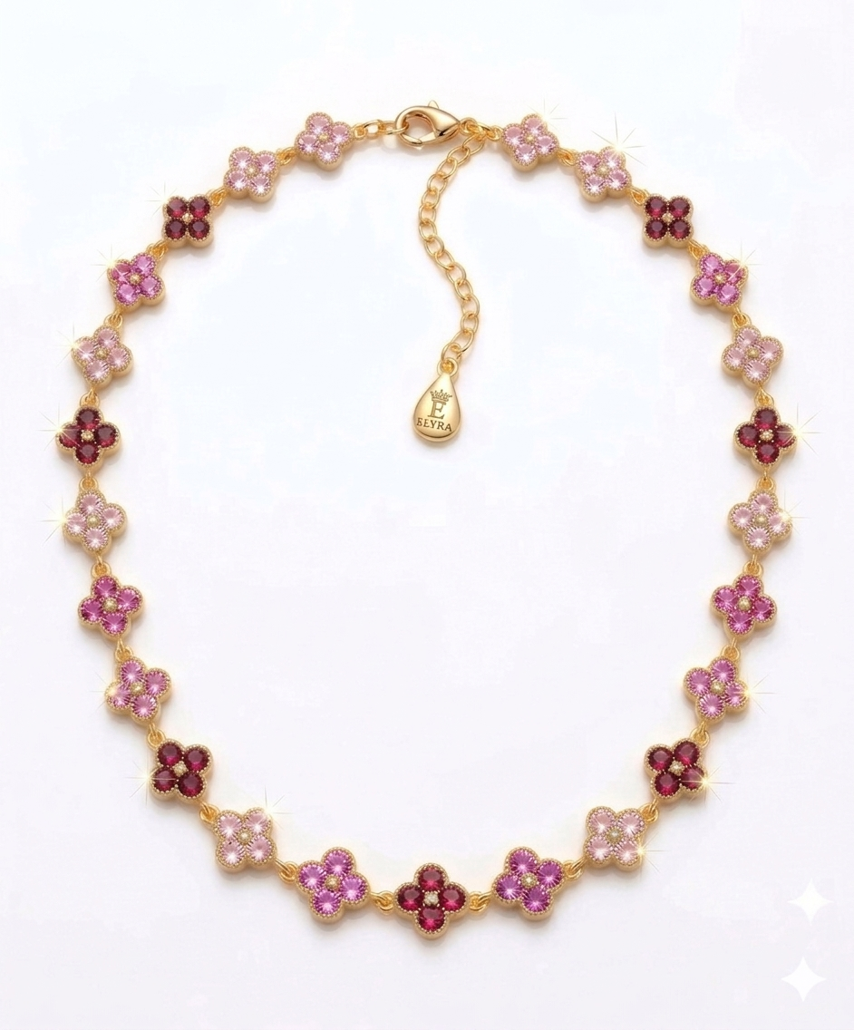 Collier trèfle multicolore cristaux dorés Elyra France