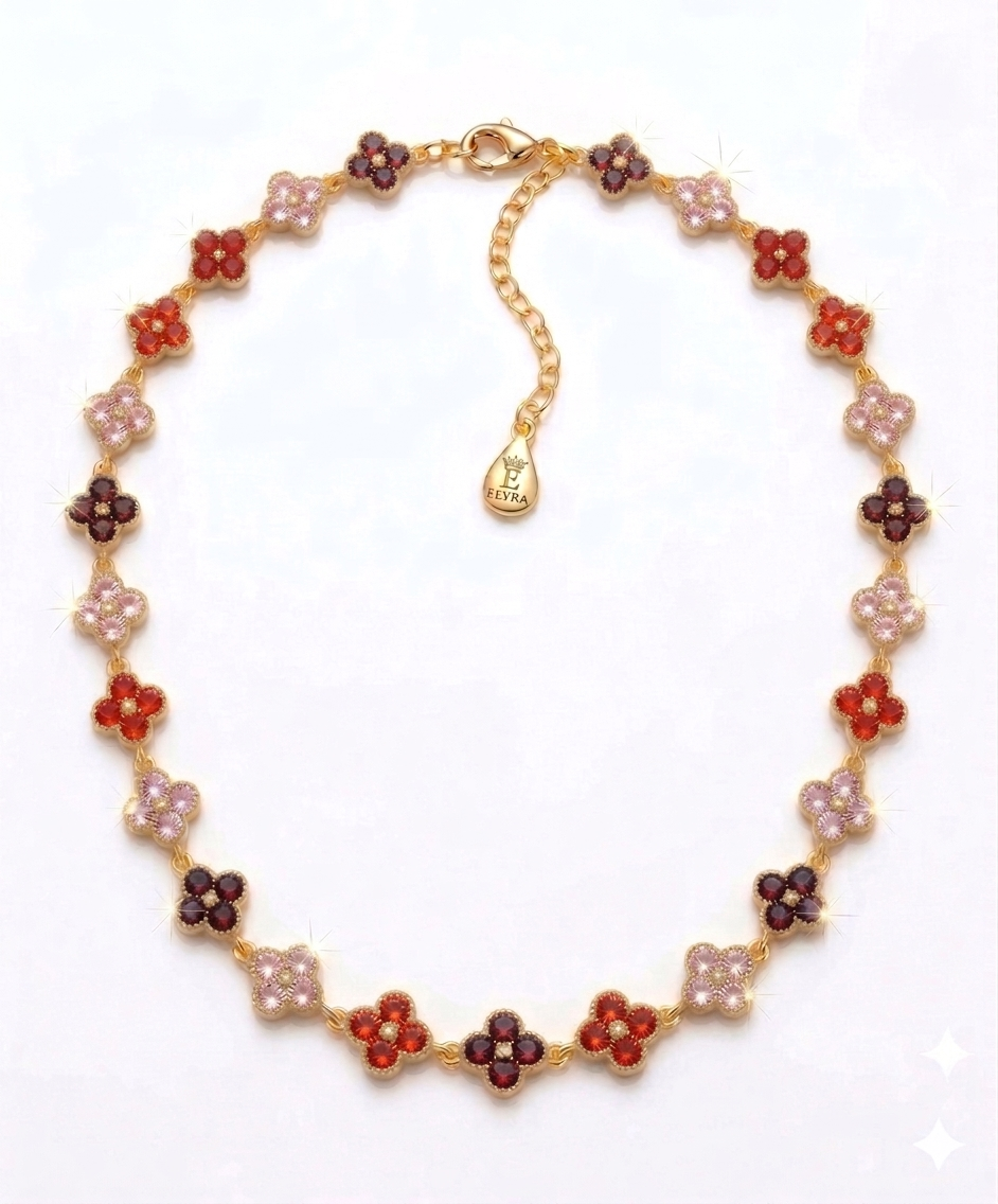 Collier trèfle multicolore cristaux dorés Elyra France