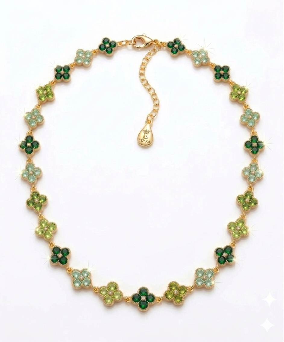 Collier trèfle multicolore cristaux dorés Elyra France